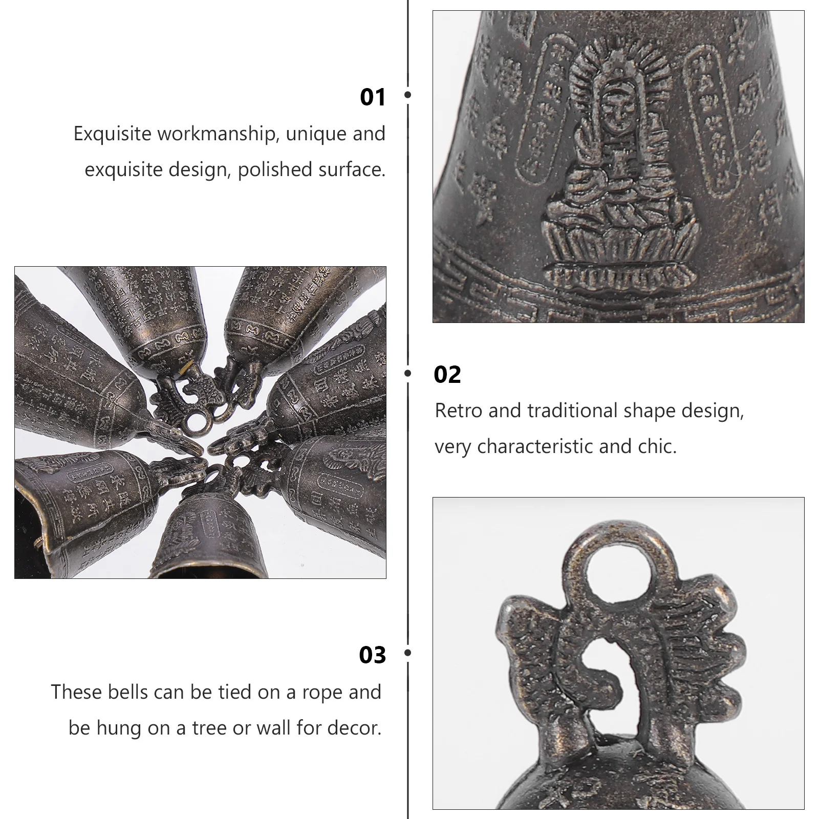 

10Pcs Bronze Bell Door Hanging Accessories Stylish Simple Design Chic Appearance Home Decor Retro Bell DIY Pendant Charms