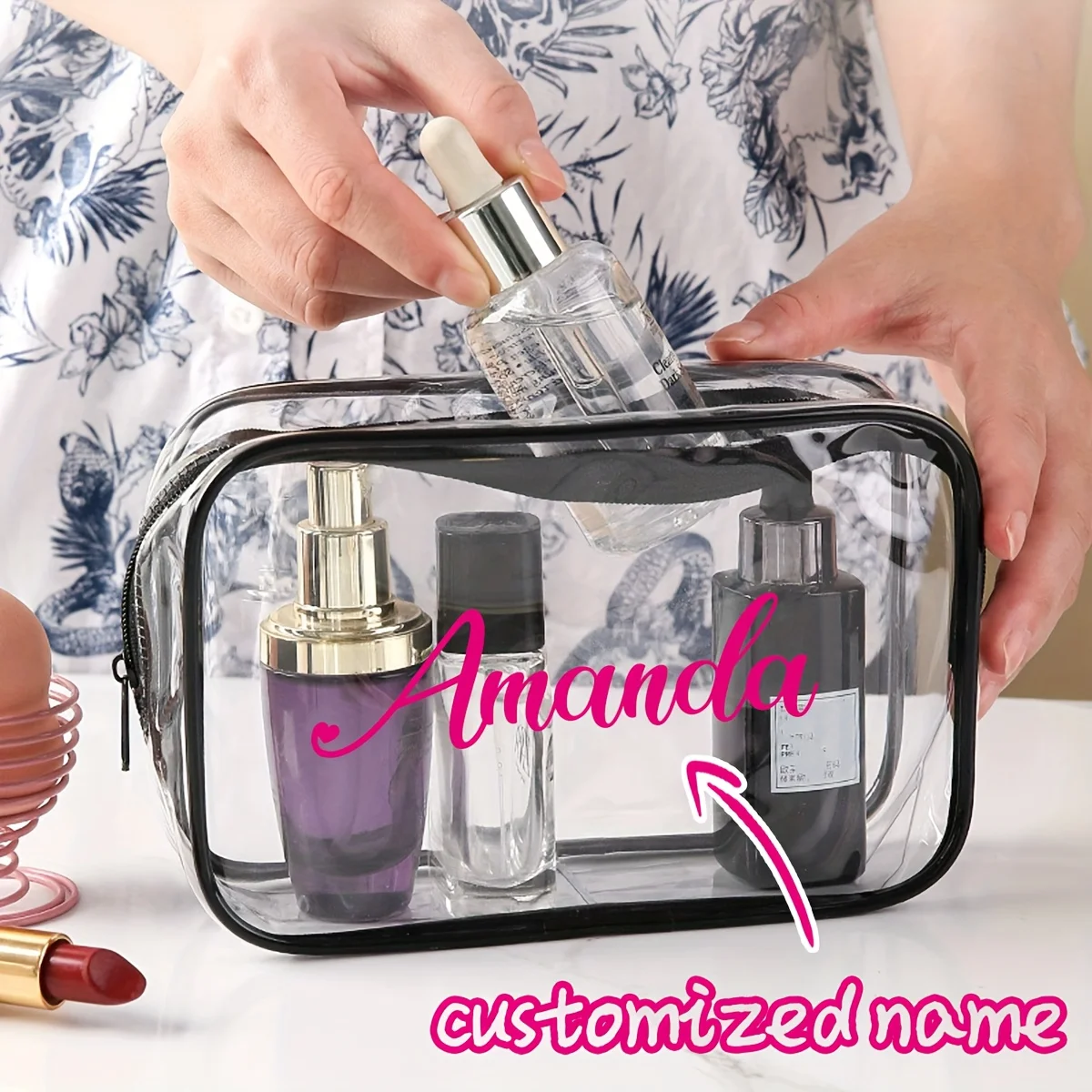 Custom Transparent Makeup Bag Organizer, Simple Indoor Style Portable Travel Cosmetic Pouch, Cosmetic Storage, Multi-functional