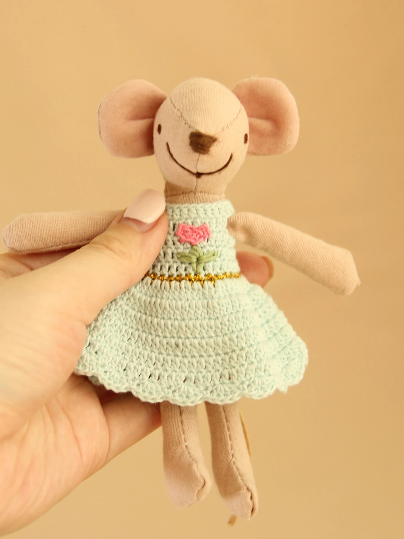 ألعاب مسرح فأرة 13 سم مع فستان كروشيه مصنوع يدويًا مناسب لزينة بيت الدمى Bjd Ob11