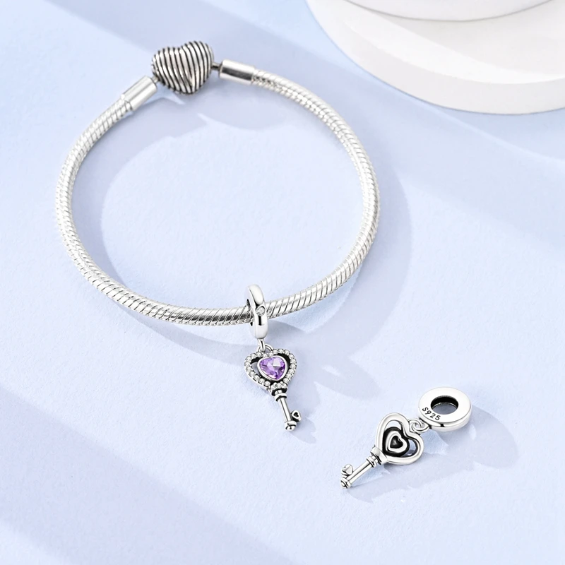 Passend für Original-Armband 925 Sterling Silber Charms Perle CZ Zirkon Schlüssel der Liebe Anhänger DIY Schmuck Geschenk – Detail 3