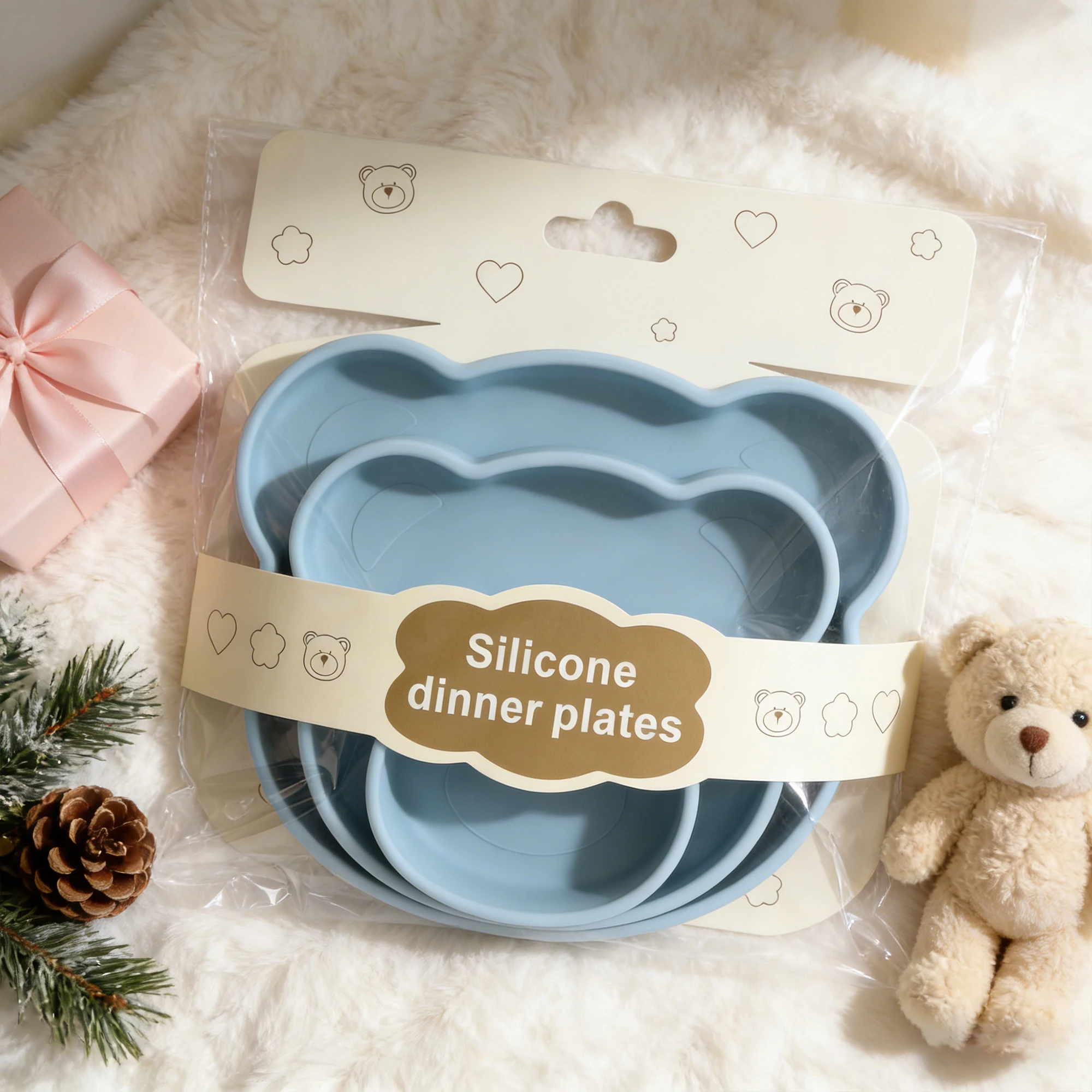 2026 New Silicone Baby Tableware Cute Bear Shape Design Attract Baby Eating Toddler Training Feeding Plate Easy To Clean