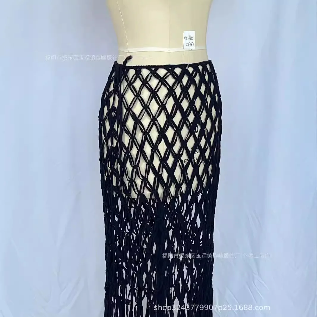 H240411 Hand-woven Intangible Cultural Heritage Bohemian Fashion Design Cut-out Dinner Skirt Haute Couture