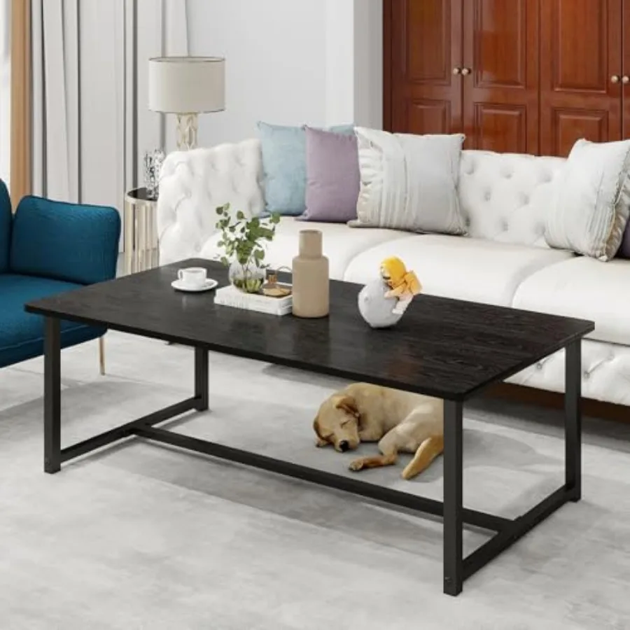 

Coffee Table Rectangular Center Table for Living Room Open Space Side Table with Metal Frame Easy Assembly Wood Coffee Table