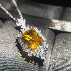 Huitan Sparkling Yellow Cubic Zirconia Necklace Women Wedding Anniversary Party Luxury Accessories Gift Trendy Jewelry Drop Ship