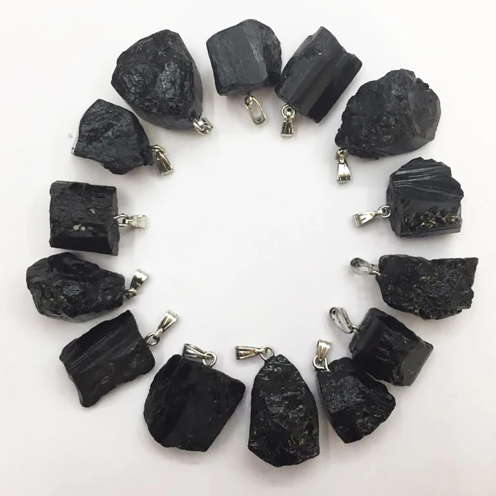 2020 Z new fashion noble black tourmaline small chaotic stone necklace pendant free shipping 50 per pack  low price