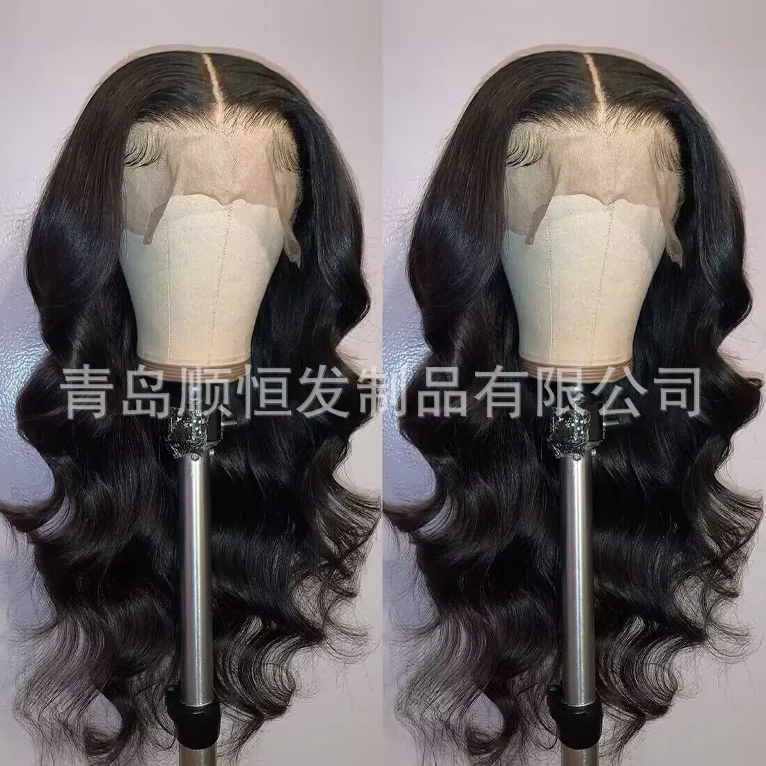 European and American black wavy curly hair, split wig, fashionable and stylish front lace mesh cap