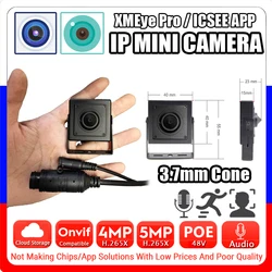 Mic Audio Kegellens Metaal IP POE Minicamera 5MP 4MP H.265 HD Volledig digitaal Onvif RJ45 40*40 Ai Gezichts-/bewegingsdetectie XMEYE ICSEE