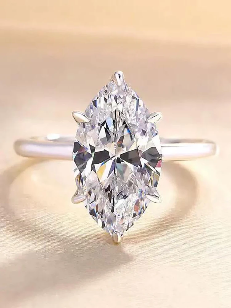 925 Sterling Silver Simple Classic 1-3 Carats Marquise Zircon Ring For Women Engagement Wedding Luxury High Quality Fine Jewelry