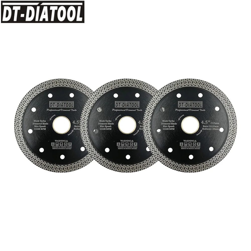 Diatool 5pcs Dia 4.5inch Diamond Saw Blade Mesh Turbo Cutting Disc Wheel for Hard Stone Granite Tile Marble Masonry Cutting Disc