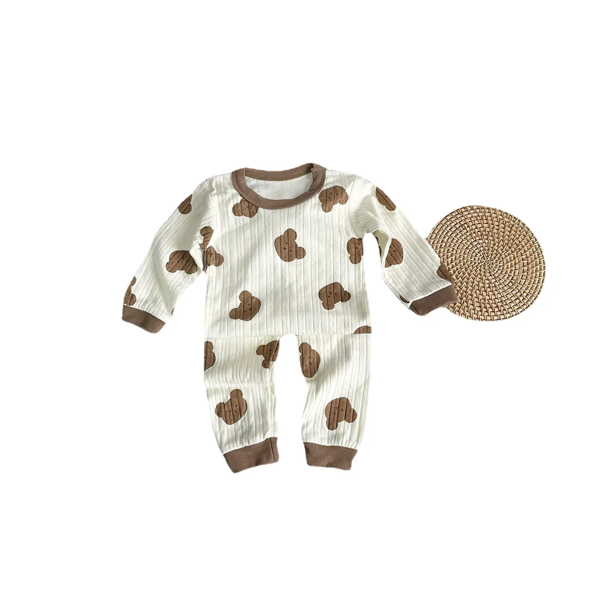 2023 New Jacquard Cotton Set: Long Sleeve Underwear for Kids Baby Boys Girls, CHILDREN Autumn Pajamas Homewear Top + Pants 2pcs