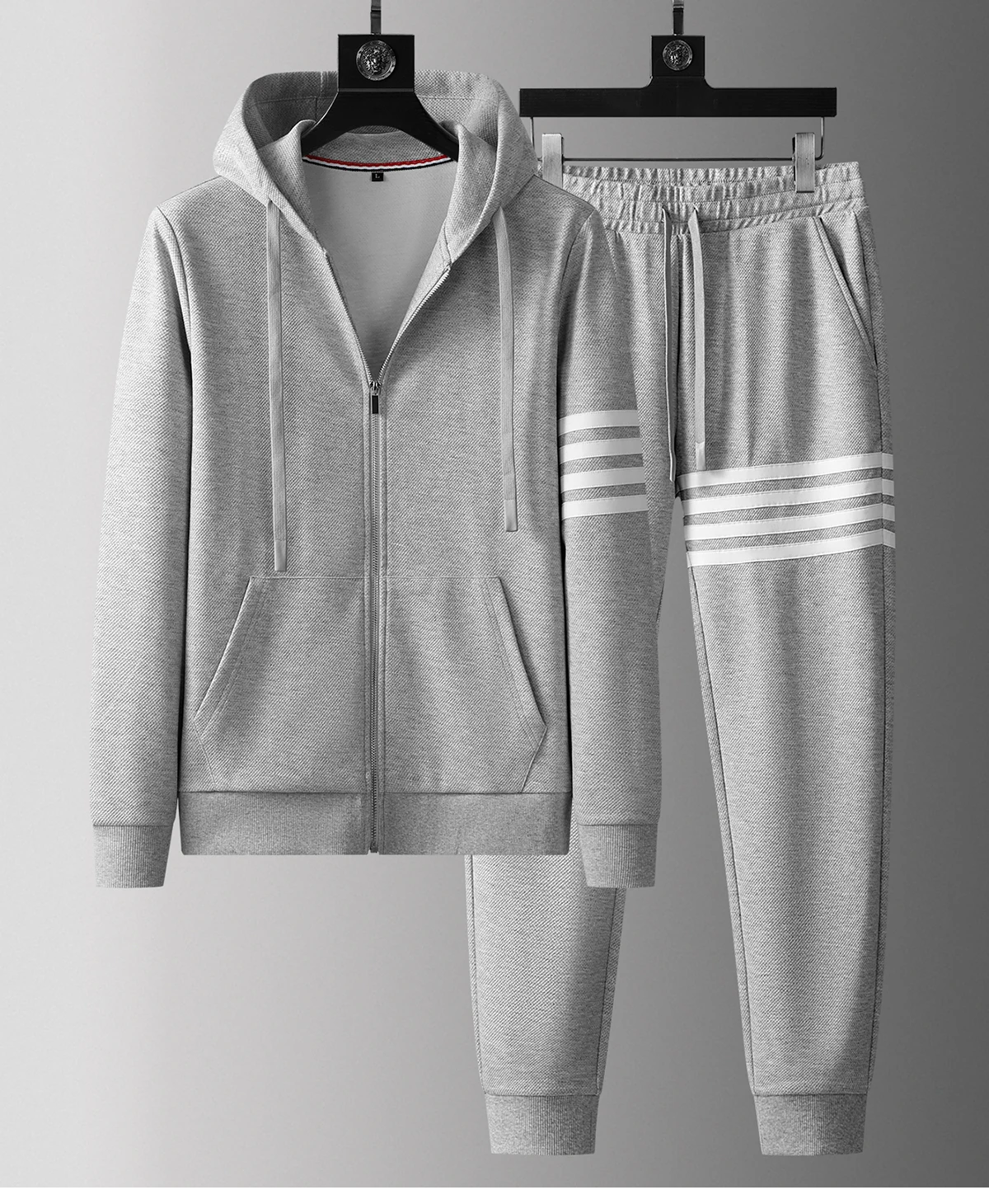 High-end autumn new four-bar gray hoodie leisure sports suit navy blue hoodie two-piece male match