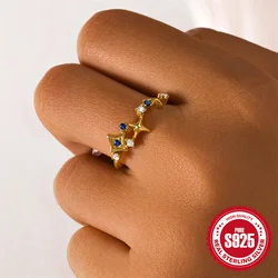 CANNER New S925 Sterling Silver Sapphire Zircon Stars Adjustable Open Ring For Women Wedding Finger Rings Jewelry Anillos Gifts