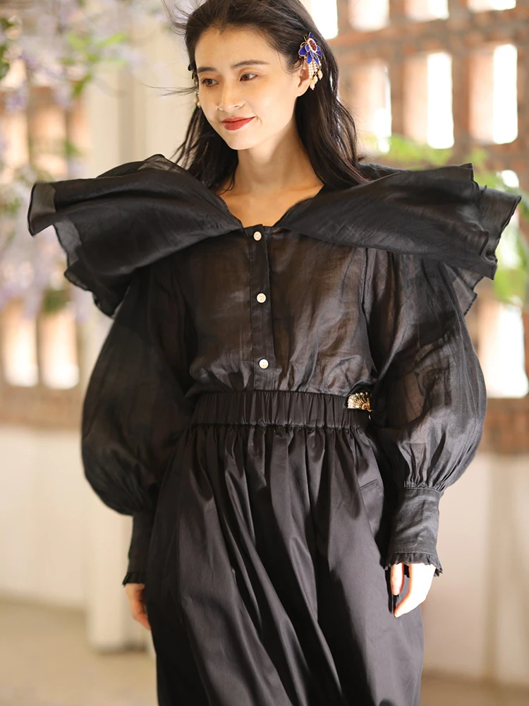 

Женская блузка SayFir Wings Silent Bla Heavy Yeast Wa из чистого шелка с большим воротником и длинными рукавами