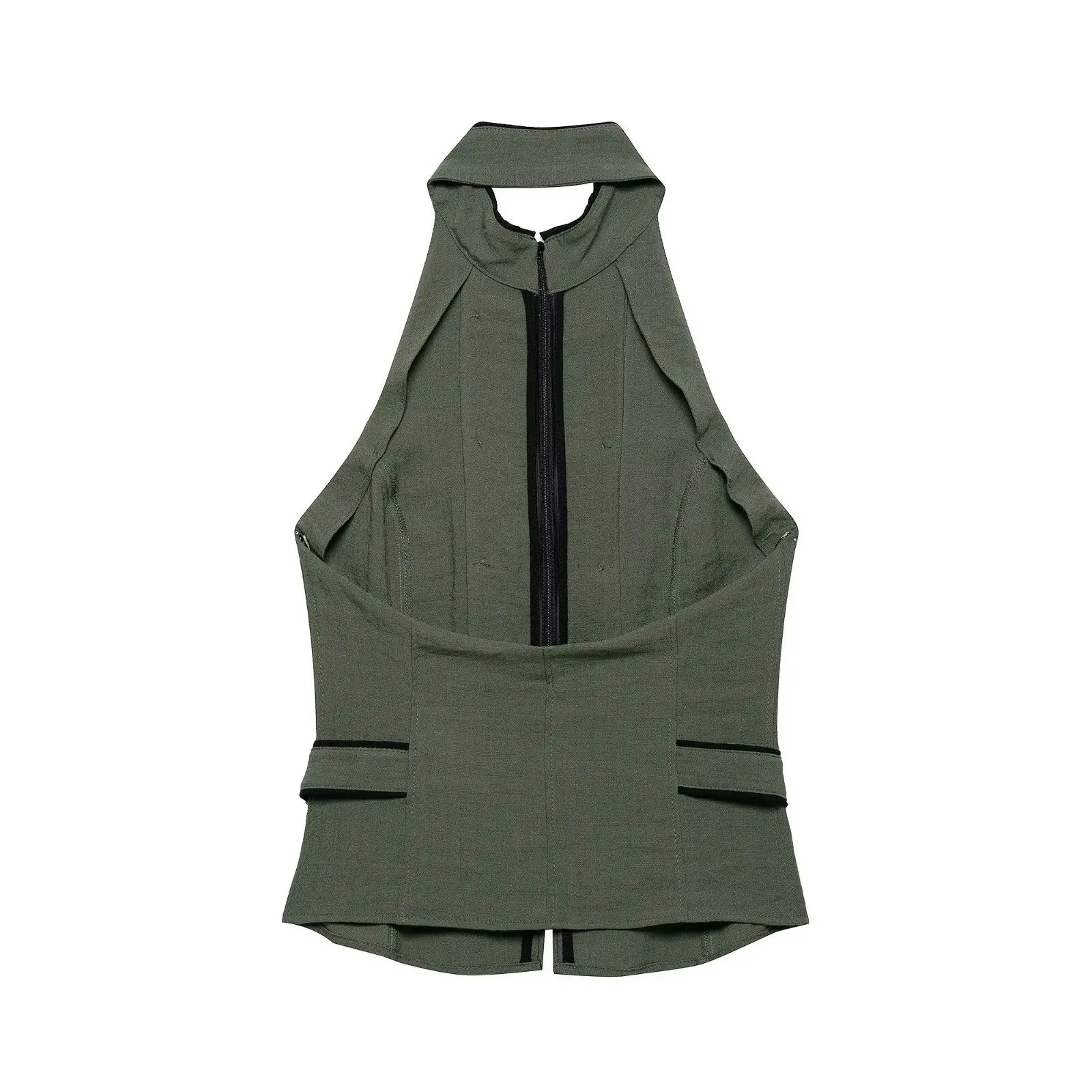 BSAY New Summer Halter Neck Vest For Women Stand Collar Double Breasted Sleeveless Top Slim Fit Retro Streetwear Party Waistcoat