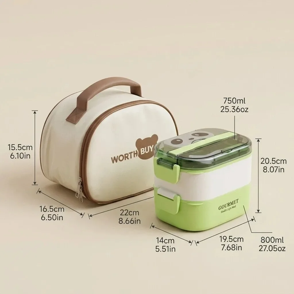 Magnetronbestendige Bento Lunchbox voor Kinderen, BPA-vrij, Lekvrij, 1/2-laags, met Handvat, Bestek en Sausbakje