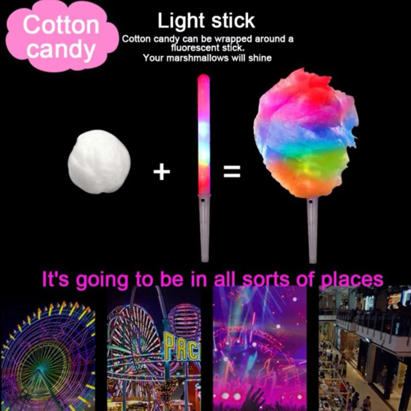 1pcs Colorful Marshmallow Glow Stick LED Light Up Cotton Candy Cones Colorful Glowing Marshmallow Sticks