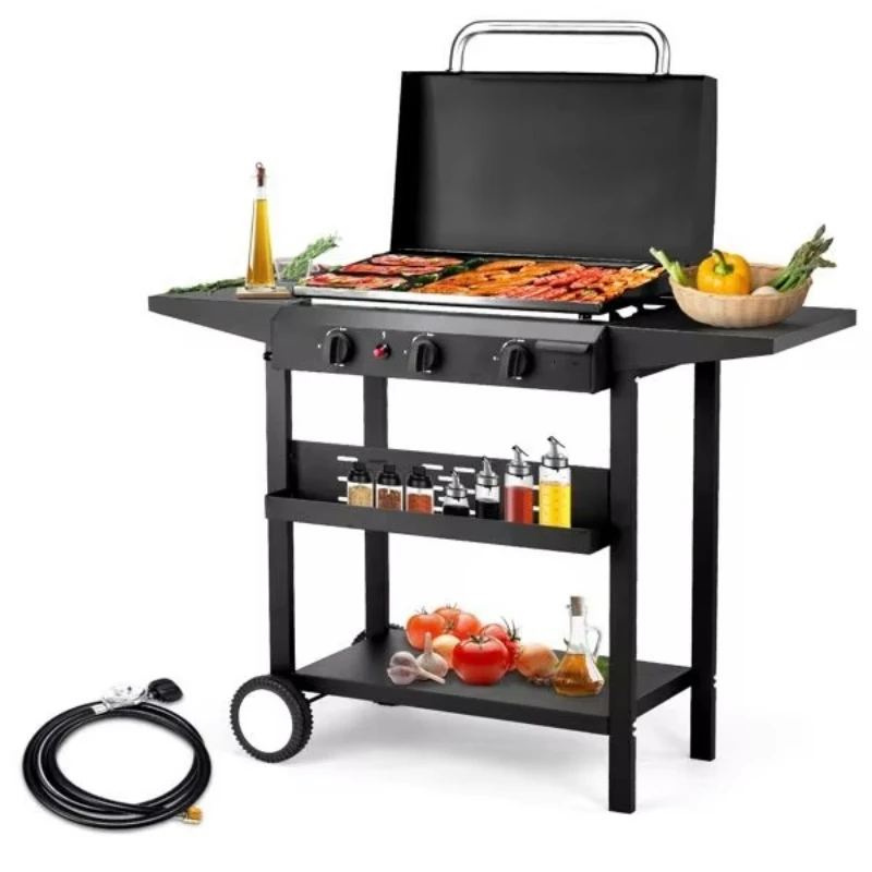 Three-port gas flat-top oven, porcelain-coated cast iron pot, stainless steel handle