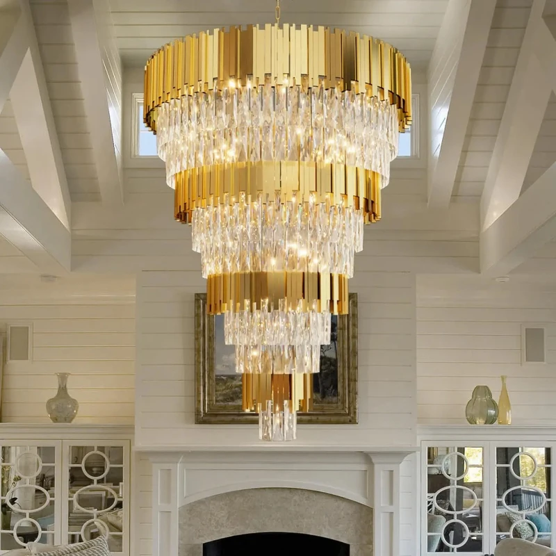 American Design Luxury Black Crystal Pendant Lights Nordic Led Chandelier for Living Room Loft Stairway Hanging Chandeliers
