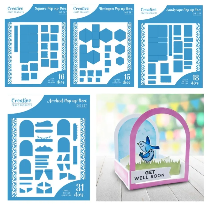 Boîtes Pop-Up arquées hexagonales de paysage, artisanat carré 3D, matrices de découpe en métal, timbres en Silicone, pochoir de Scrapbooking, carte d'album Photo