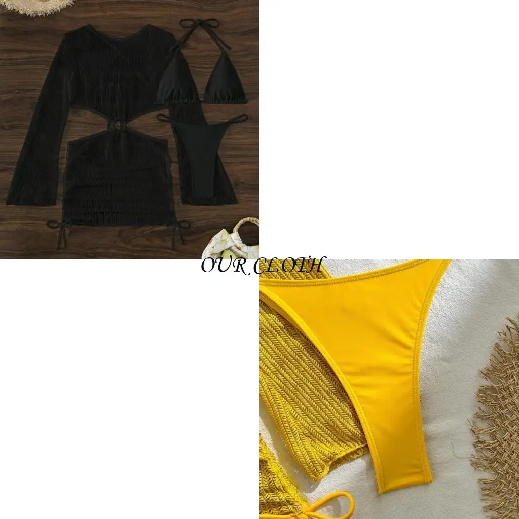 Women Color Swimsuits Ladies Halters Bathing Suit 3 Pcs Split Swimwear Y1AC