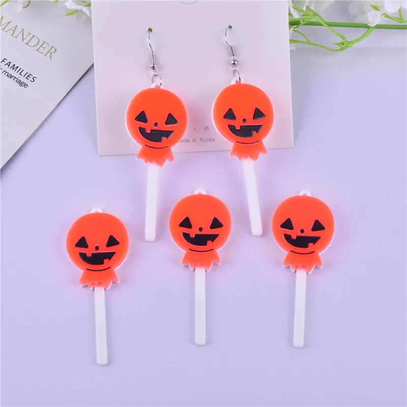 10pcs Halloween Pumpkin Lollipops Arcylic Charms for DIY Earring Jewelry Finding