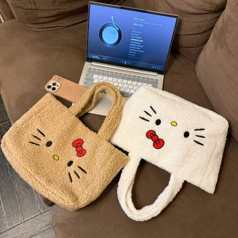 

Новая милая плюшевая сумка-тоут с вышивкой, универсальная сумка через плечо с кошкой, кавайная плюшевая сумка, повседневная мультяшная пушистая сумка