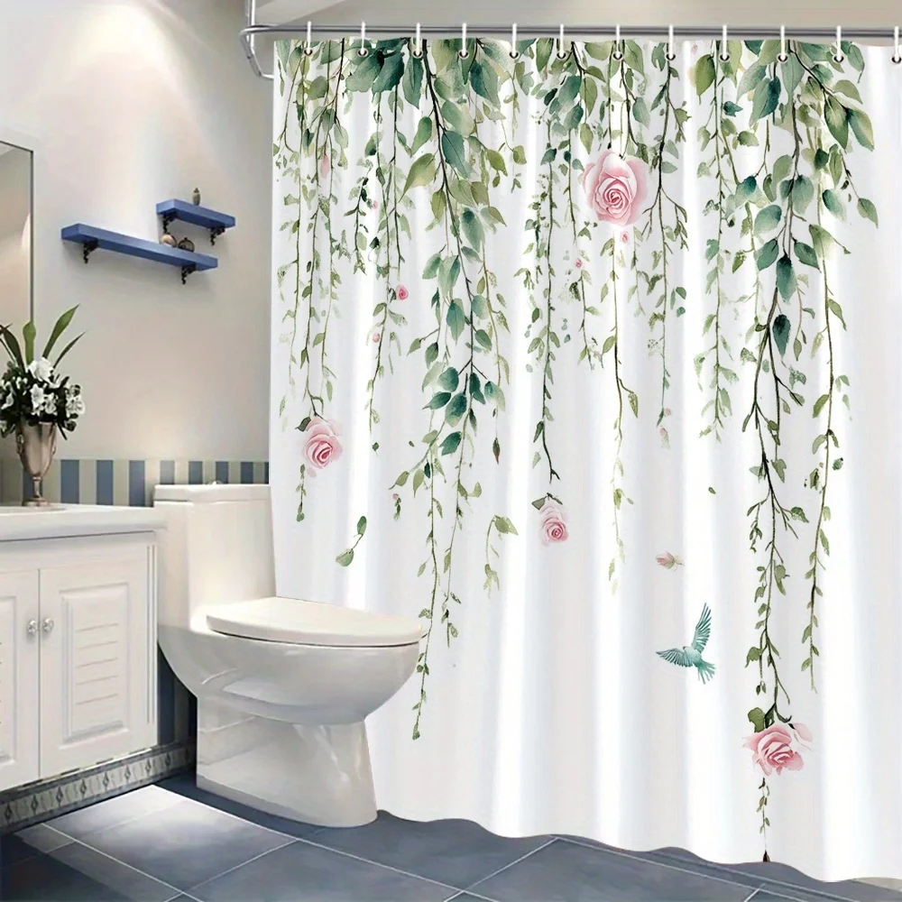 Waterproof Botanical Floral Shower Curtain Greenery Ivy Vine Tropical Jungle Bathroom Decor Luxury Spa Liner