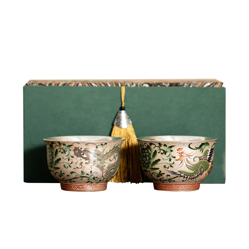 

Liu Yin Longfeng pair cup ceramic teacup master cup couple pairdrinking double tasting set gift