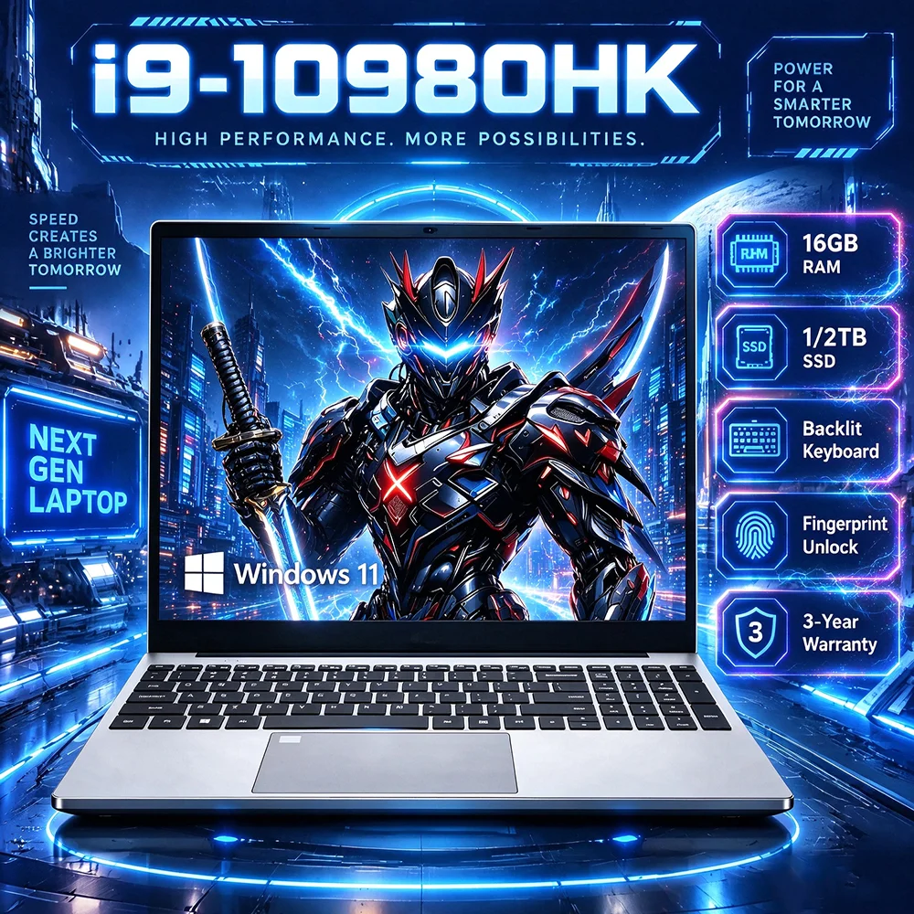 Portable Laptop Windows 11 Intel Core I9-10980HK/I9-9900 15.6 Inch 16GB RAM 1TB SSD Office Laptops Fingerprint Unlock Notebook