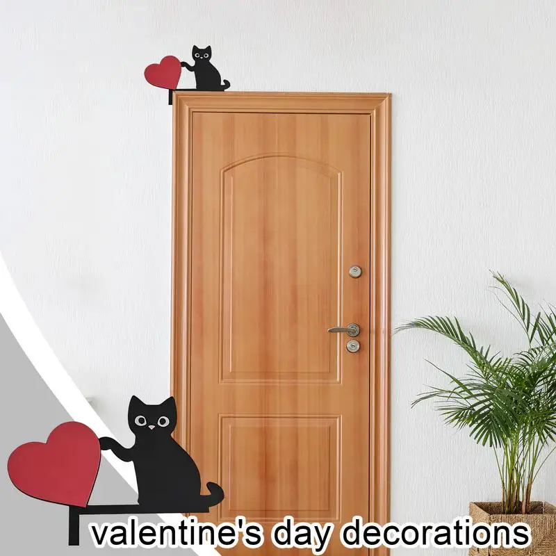 Door Corner Cat Decor Wooden Door Corner Sign Decor Cat Heart Door Topper Door Frame Decor For Valentine's Day Home Door Corner