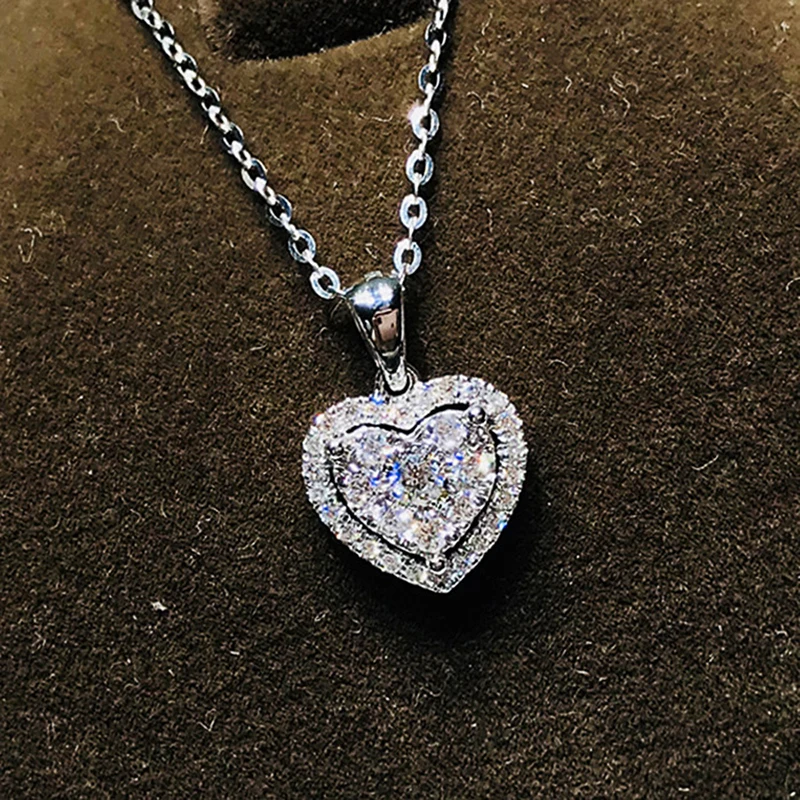 Huitan Love Cubic Zirconia Pendant Necklace for Women Romantic Luxury Female Wedding Necklace High Quality Silver Color Jewelry