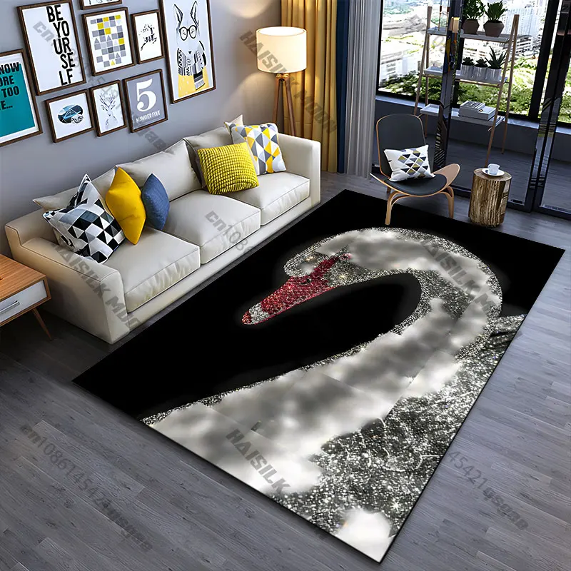Elegant swan sparkling jeweled design carpet Yoga living room room decor children's crawling mat doormat area rug games mat