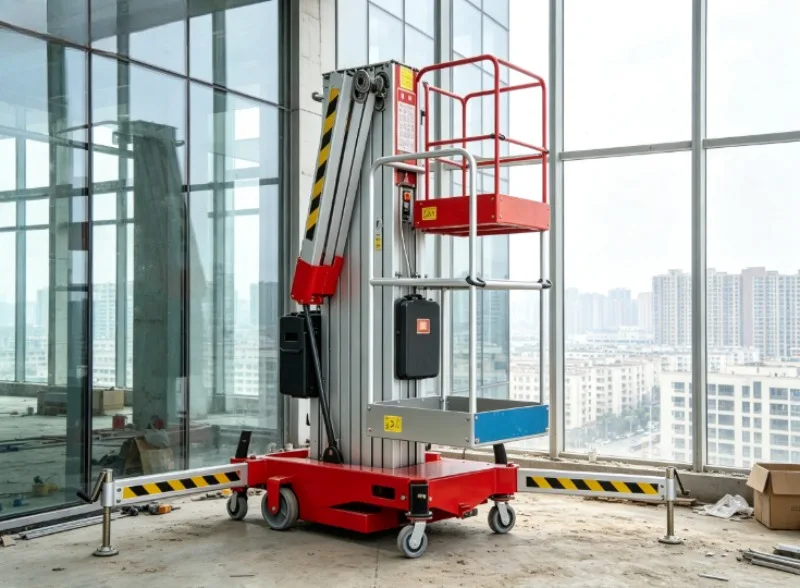 Factory Workshop Hydraulic Mast Lift, Aluminum Alloy Mast Vertical Man Lift 200kg Portable One Man Aerial Lift