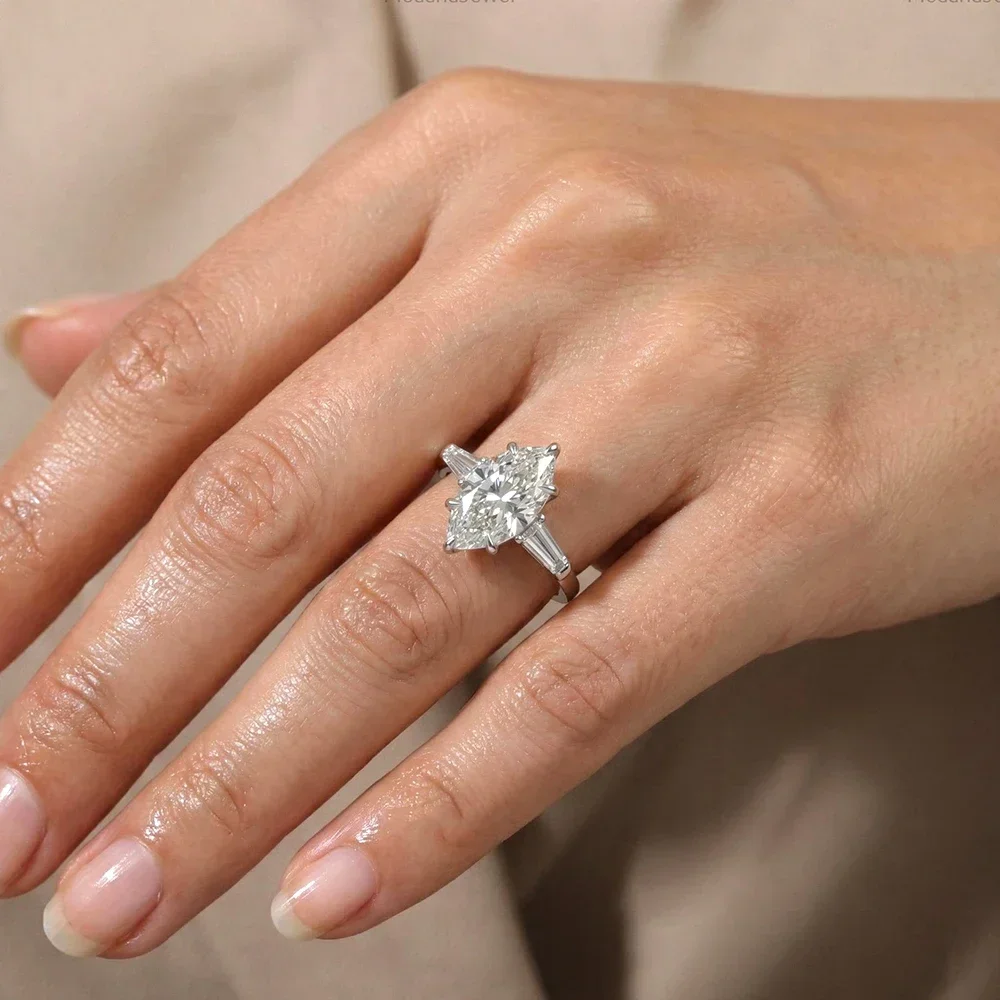 FCGJHW 3-Stone Marquise Moissanite Ring S925 Sterling Silver for Women Tapered Baguette Diamond Wedding Band Gift Jewelry 2026