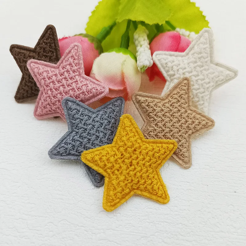 60Pcs 3.3CM Crochet Star Padded Applique For Children\'s Headband Hair Clip Accessories Hats Decoration Patches