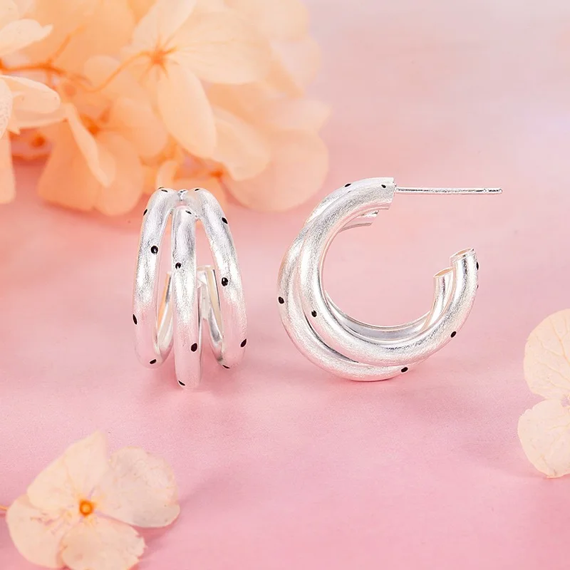 925 Sterling Silver Earrings for Women Geometric Black Dots Earring Fashion Jewelry Gift Party Wedding pendientes