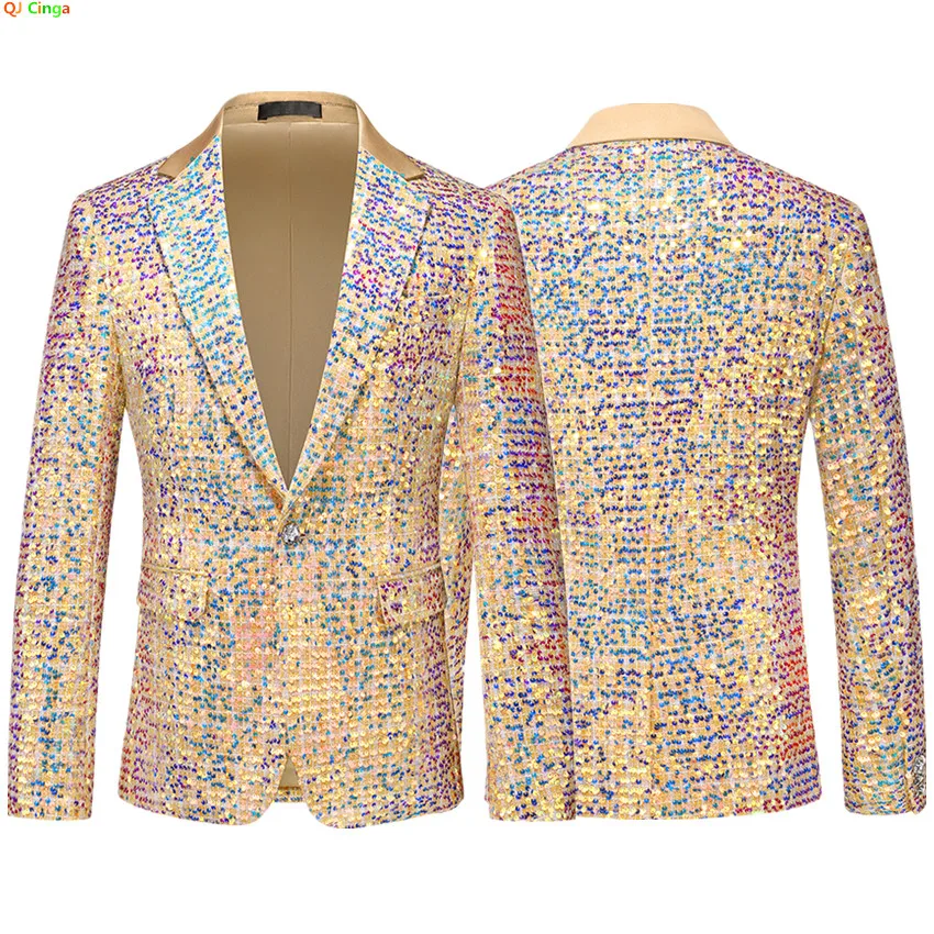 

Golden Luxury Men's Glitter Sequin Blazer,Wedding Party Dress Jacket, Fashion Slim Men Coat, Asian Size M-5XL,6XL