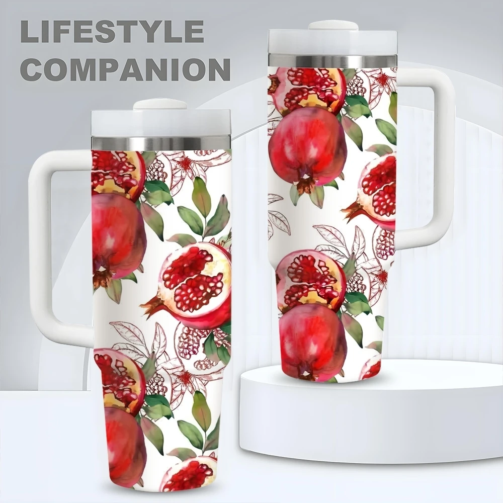 Pomegranate Fruit with Many Seeds Vacuum Flasks 40oz Stainless Steel Vacuum Insulated Tumbler with Straw Leak Resistant Mug
