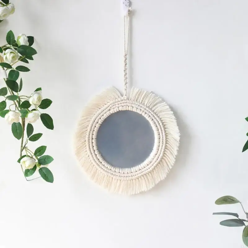 Miroir kx4b bohème avec franges macramées miroirs suspendus pour maison chambre à coucher