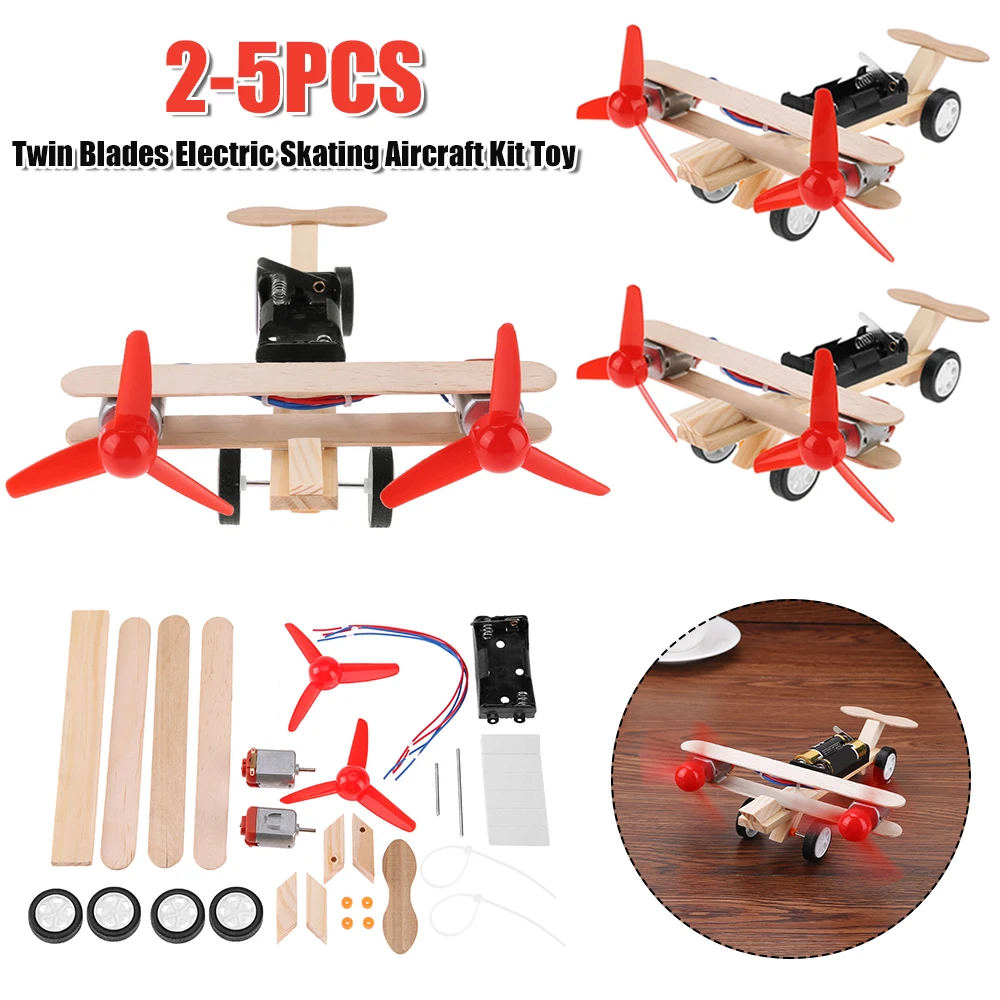 

Twin Blades Assembled Aircraft Set Toy Battery Powered DIY Aircraft Model Toy Eco-Friendly Wooden for Intellectual Development