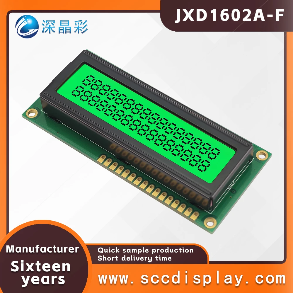 Module d'affichage lcd de type caractère, petit affichage de qualité industrielle, JXD1602A-F STN vert positif, écran LCD matriciel 16x2