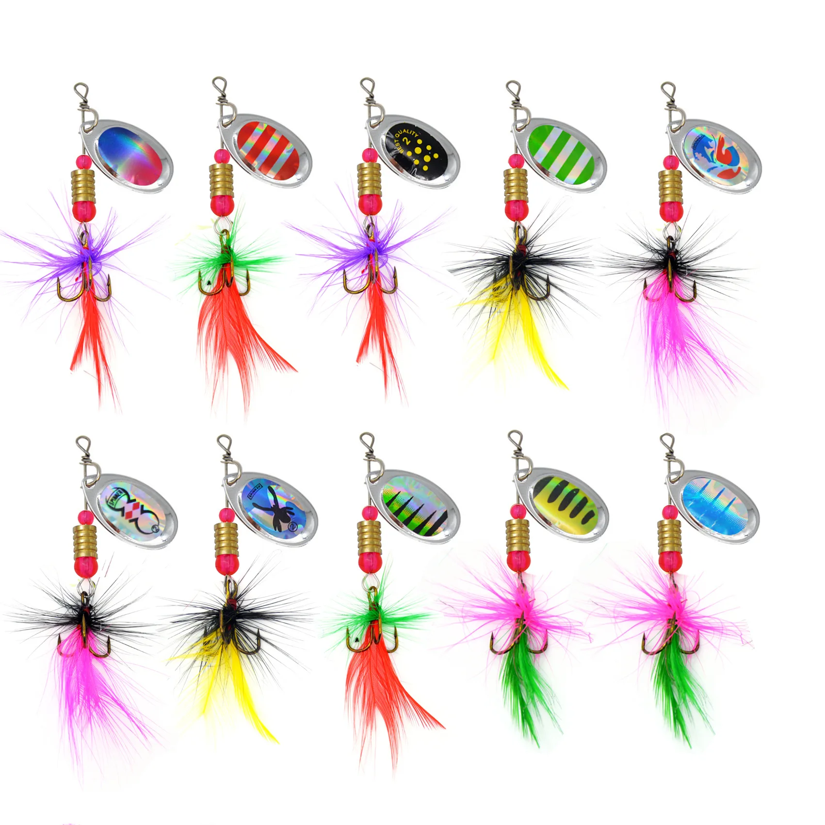 

Fishing Lure Spinner Bait 3.5g Colorful Feather Hook Metal Rotation Spoons Compound Baits Artificial Lures Lot 10 Pieces SALE
