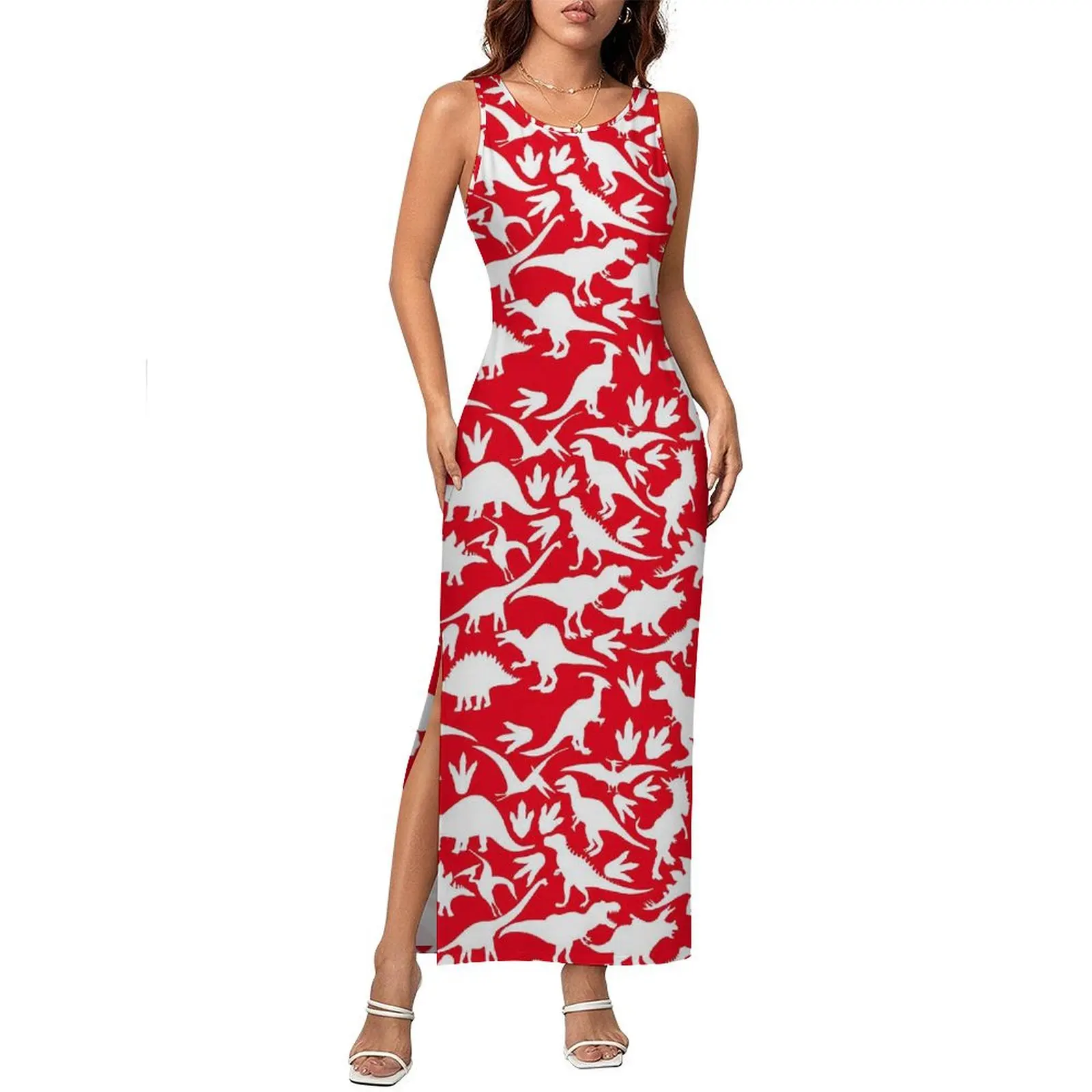 Damska sukienka z dinozaurem, sylwetka zwierzęcia, styl uliczny, obcisła sukienka, letnia sukienka maxi bez rękawów w stylu retro, designerskie ubrania oversize.