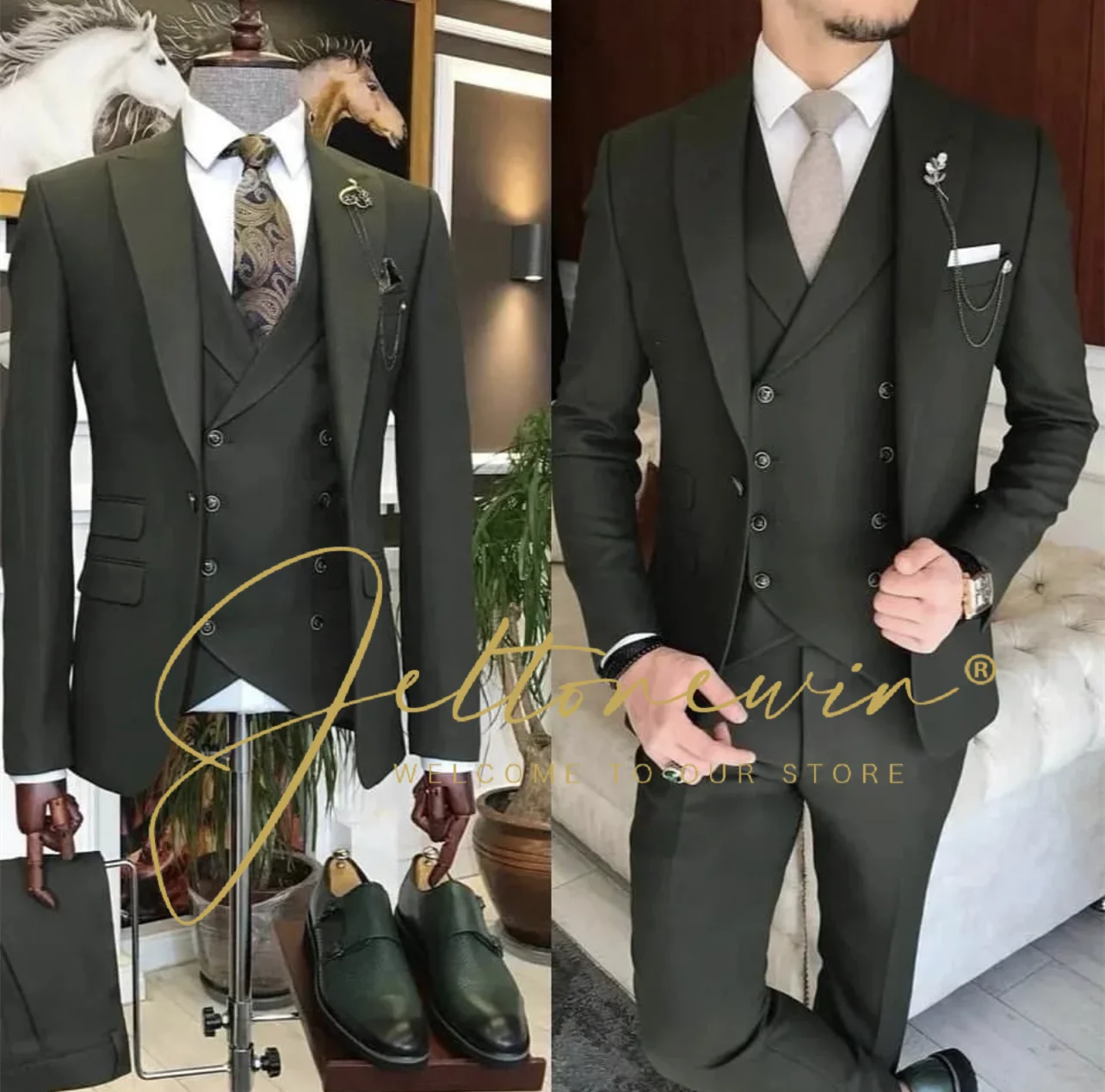 ( Jacket + Vest + Pants )Suits for Mens 2023 Casual Business Suit High-end Social Formal Suit 3 Pcs Set Groom Wedding Men костюм