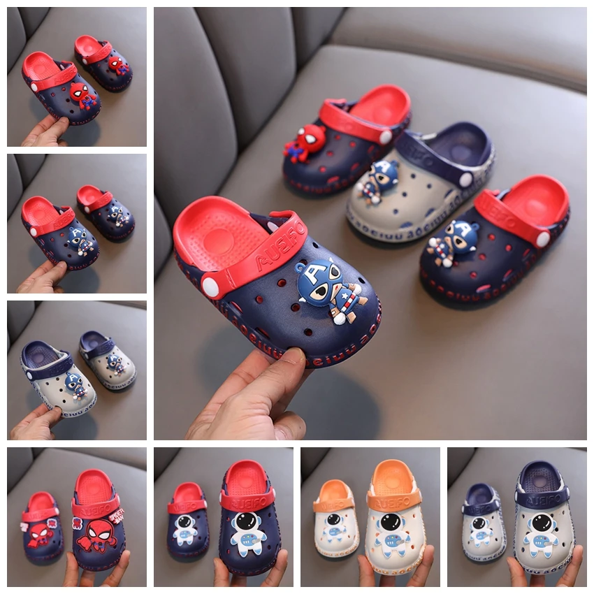 Home Children Shoes Baby Boys Cartoon Captain America Spiderman Sandals Girls Summer Slippers Kids Indoor Non Slip Beach Sandals