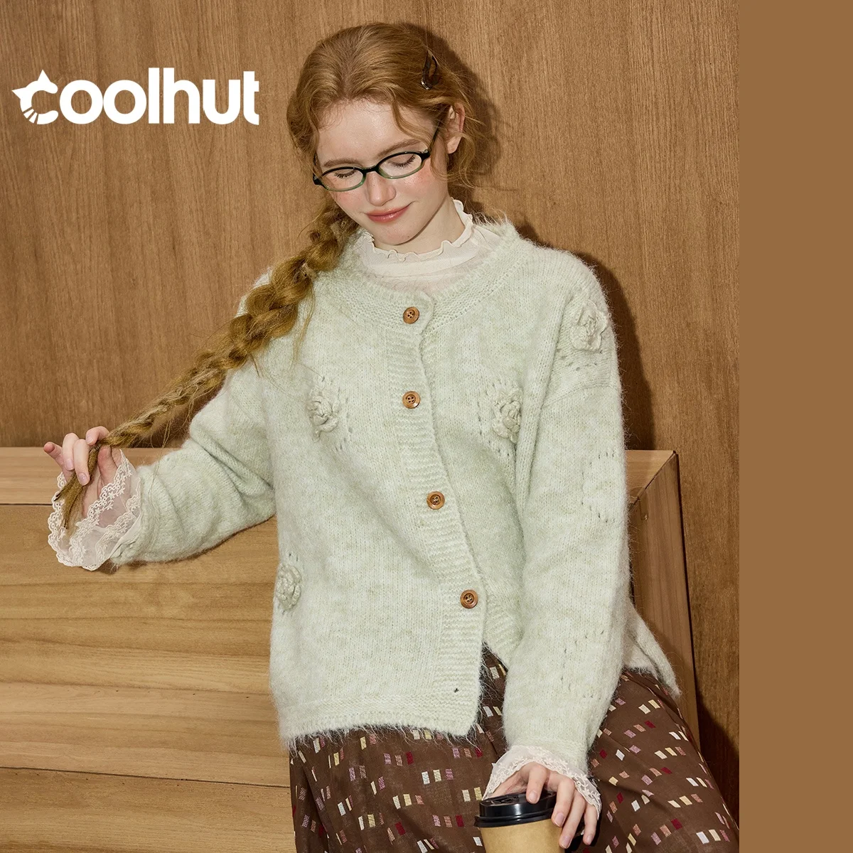 

COOLHUT зимний женский кардиган с 3D цветочным принтом, плюшевый вязаный кардиган с открытой передней частью, модный силуэт цветов, утягивающая мягкая пряжа, непринужденная одежда для дома