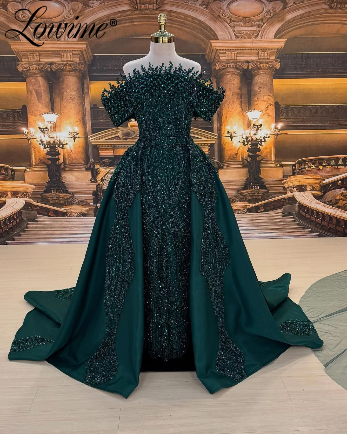 

2026 Luxury Green Prom Dresses Crystals Off The Shoulder Mermaid Wedding Party Dress Formal Occision Evening Gowns Arabic Dubai