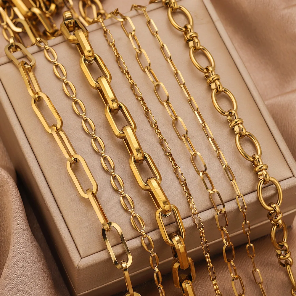 1 Meter Stainless Steel Chains for DIY Jewelry Making Gold-Plated PVD Rectangular Link Rolo Chunky Bracelets Necklaces Wholesale