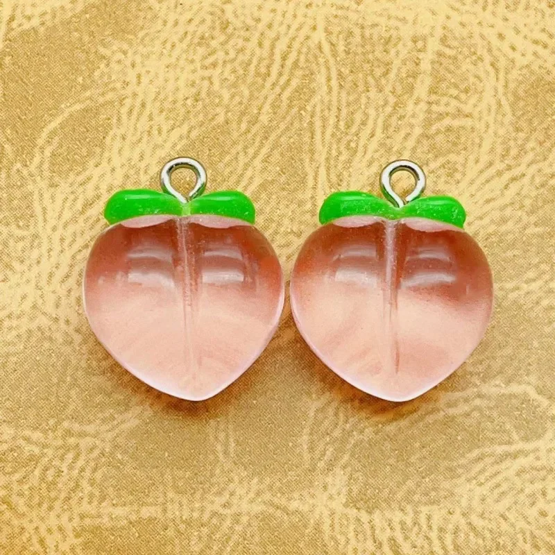 10Pcs/lot Transparent Peach Flat Resin Charms Pendant for Jewelry Making Accessories DIY Earrings Necklace Keychain Decoration