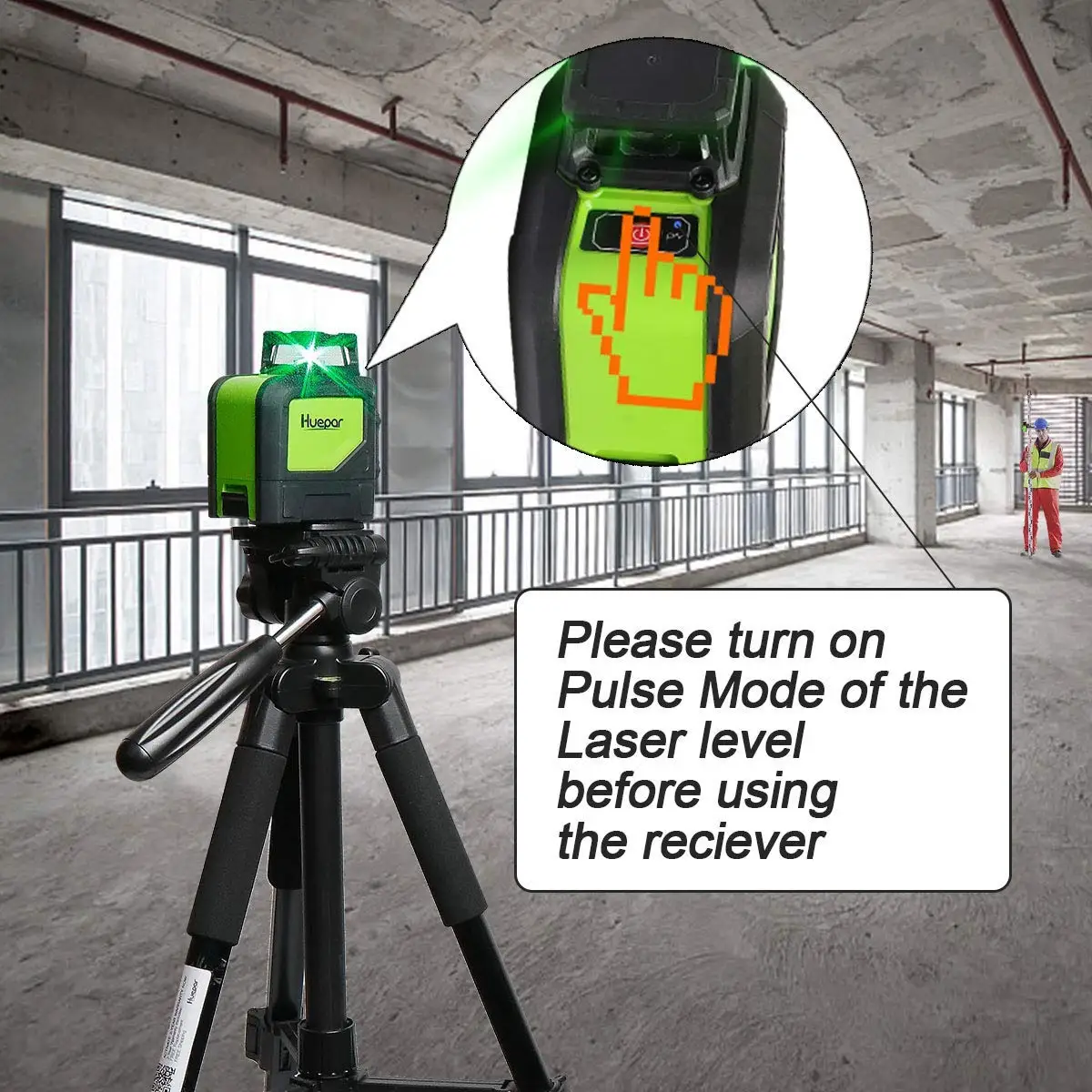 Huepar Digital Laser Detector for Pulsing Line Lasers Up to 200ft,,LED Displays,Red and Green Beams Laser Level Receiver